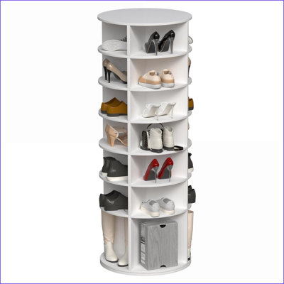 Rotating Shoe Rack Tower, 7-Tier 360° Revolving, Fits 28 Pairs, High Bottom Snow White | Modern | Primary Living Space