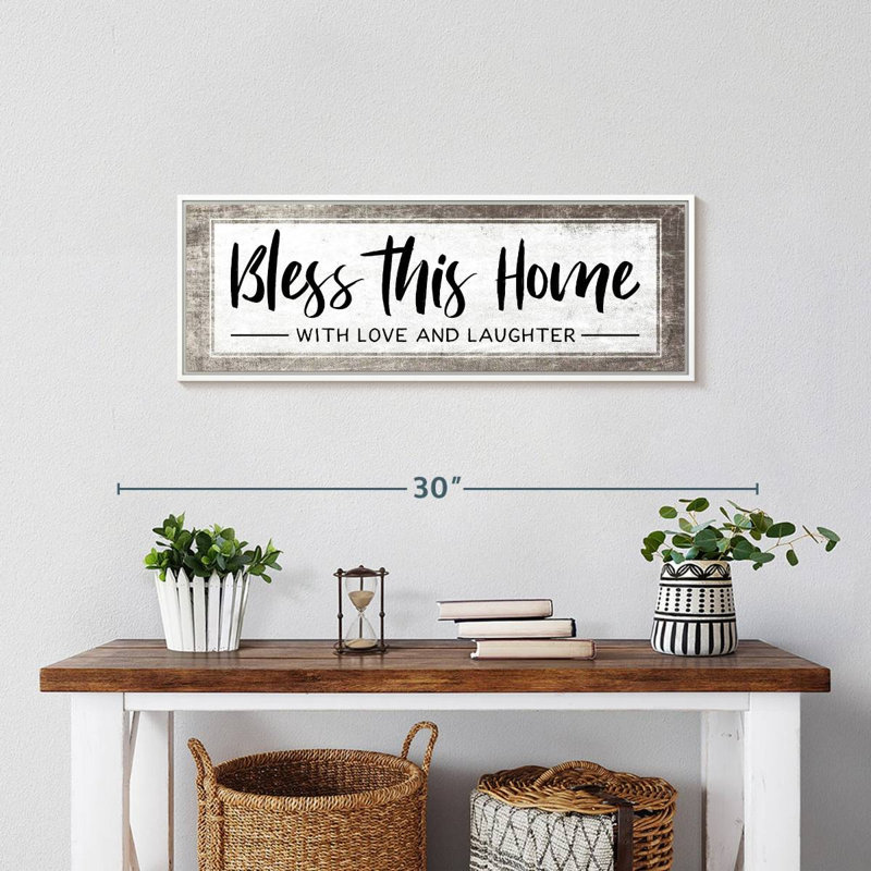 Plaque murale «Bless This Home», 25 po x 9 po, Cadre flottant blanc