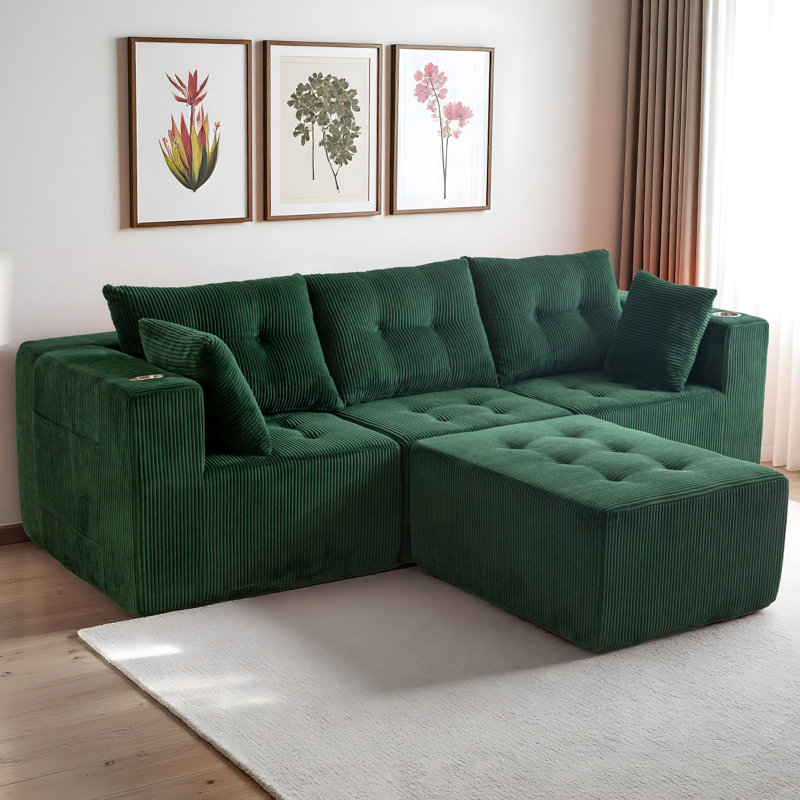Canapé modulaire en velours côtelé Boneless, Velours côtelé vert