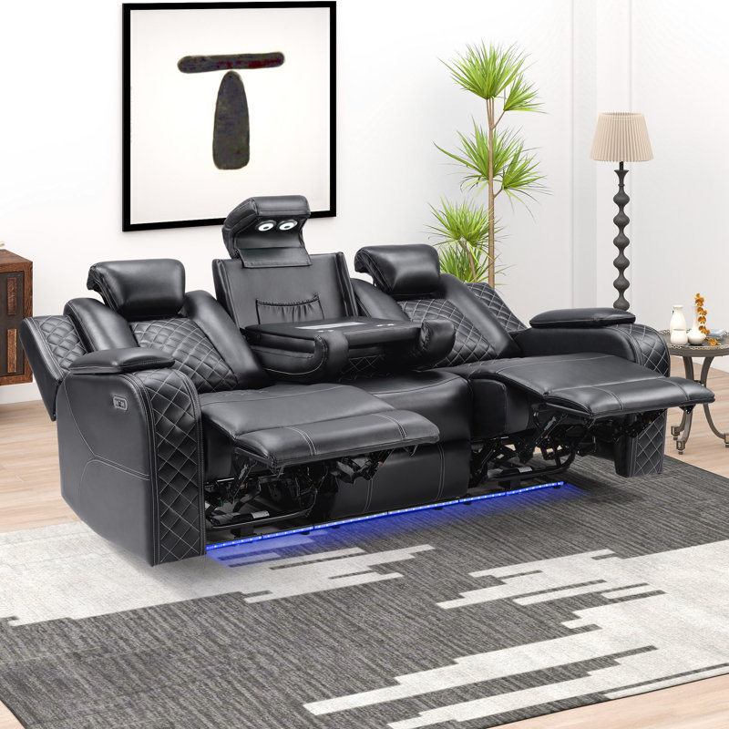 Lamica 83.4'' W Breathable Leather Dual-Motor Power Reclining Sofa with Adjustable Headrest & USB, Black