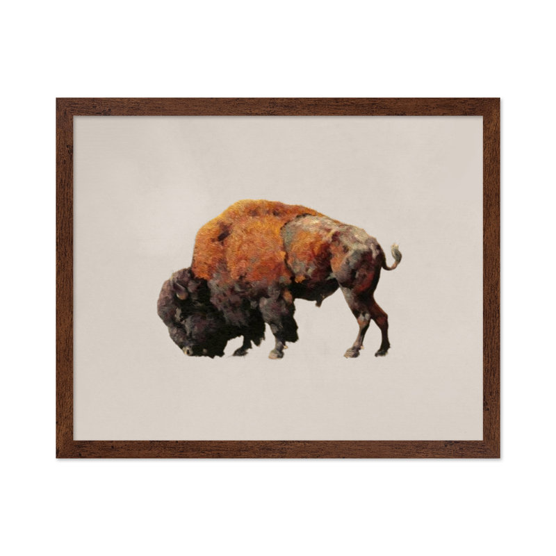 Bison bull, 16"H x 20"W, Poster, Brown Framed