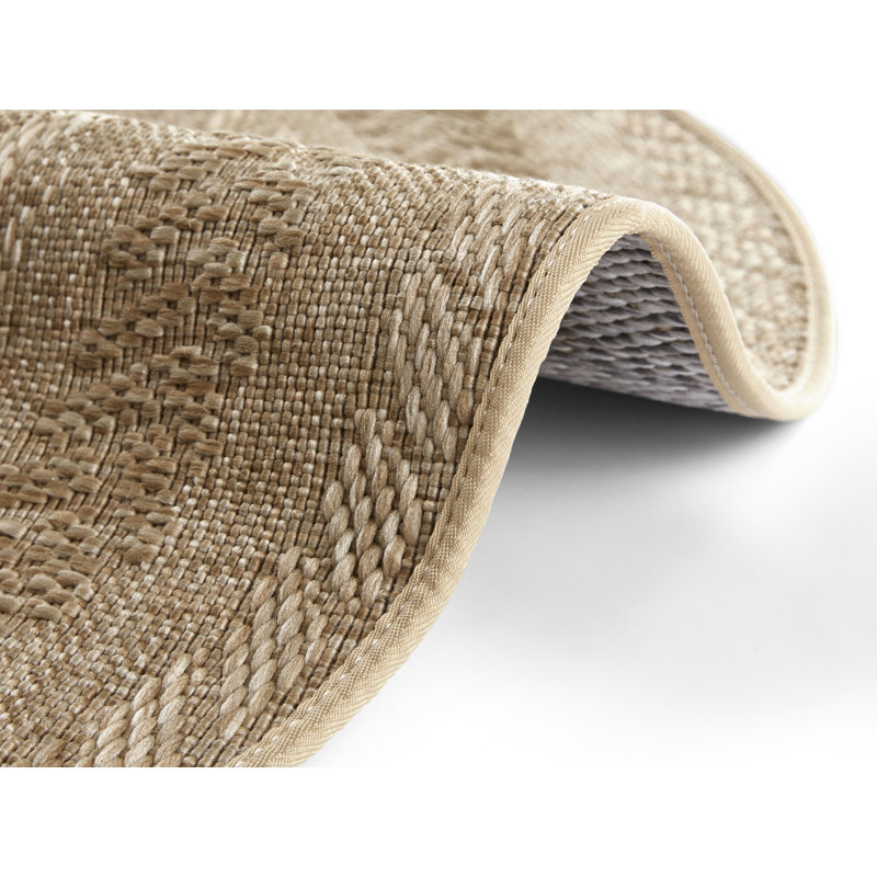 Almendro Round Geometric Flatweave Indoor / Outdoor Area Rug, Round 160 cm