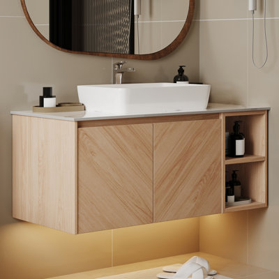 36'' Single Bathroom Vanity with Stone Top, Vessel, Sintered Stone Table Top, Wall Mount Vanities