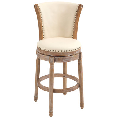 Tabourets de bar pivotants à dossier haut avec siège rembourré en cuir véritable pleine fleur et repose-pieds en bois massif, tabouret de bar pour îlot de cuisine et pub