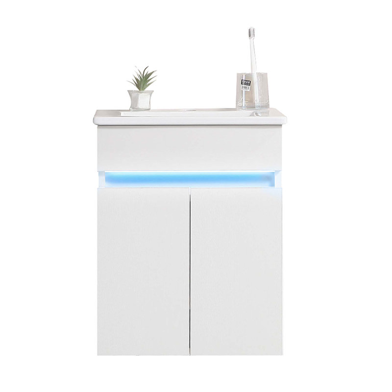 Lizzmore Wall Mounted Bathroom Vanity With White Ceramic Basin & 2 Soft Close Doors, White