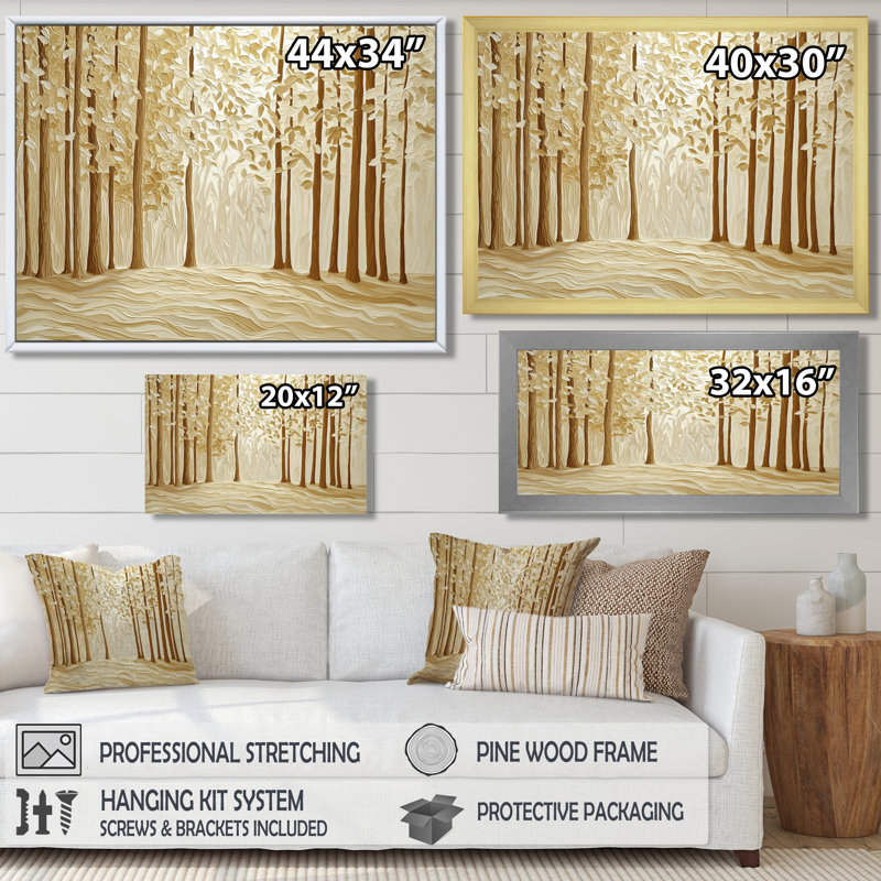 «Golden Brown Forest Landscape III», art mural paysage forestier, H 12 po x l 20 po, Toile tendue, Ne s’applique pas
