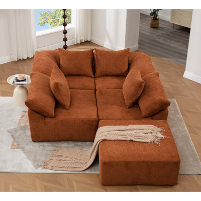 L Shaped Modular In Orange, 5 Piece, Chenille Upholstery, Supportive For A Comfortable Sit Relaxed Sitting