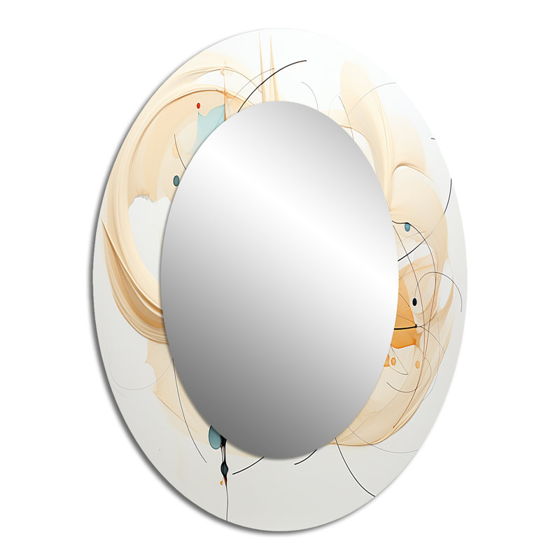 Teal Orange Line Art Conceptual Abstracts II - Modern Oval Wall Mirror, 40" x 30"