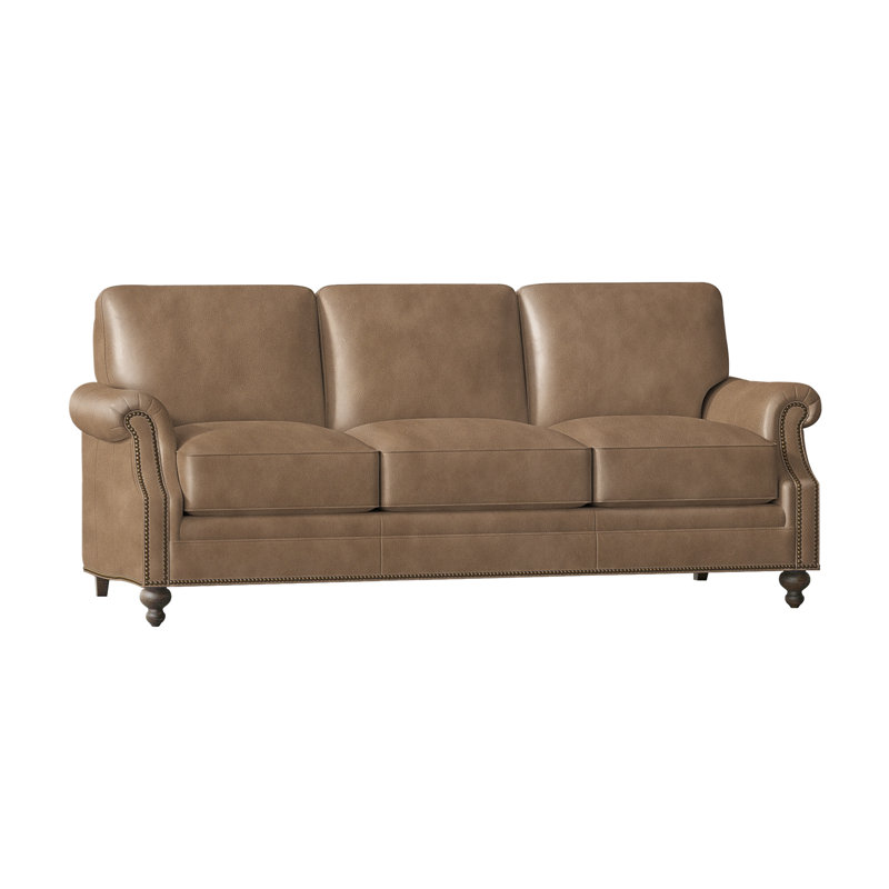 West Sofa, Aline Fumo Genuine Leather, Cobblestone, French Natural