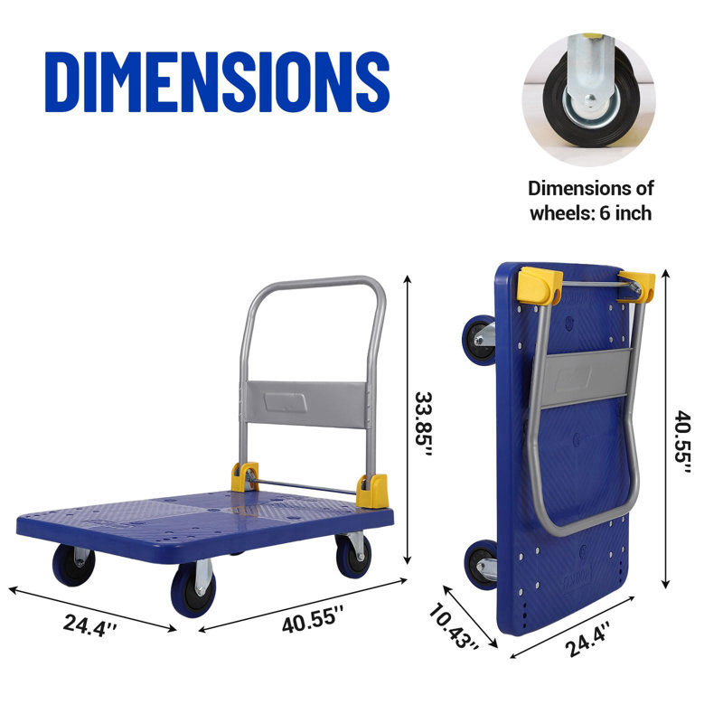Camion plateforme pliable, 2000 lb, avec roues de 6 po