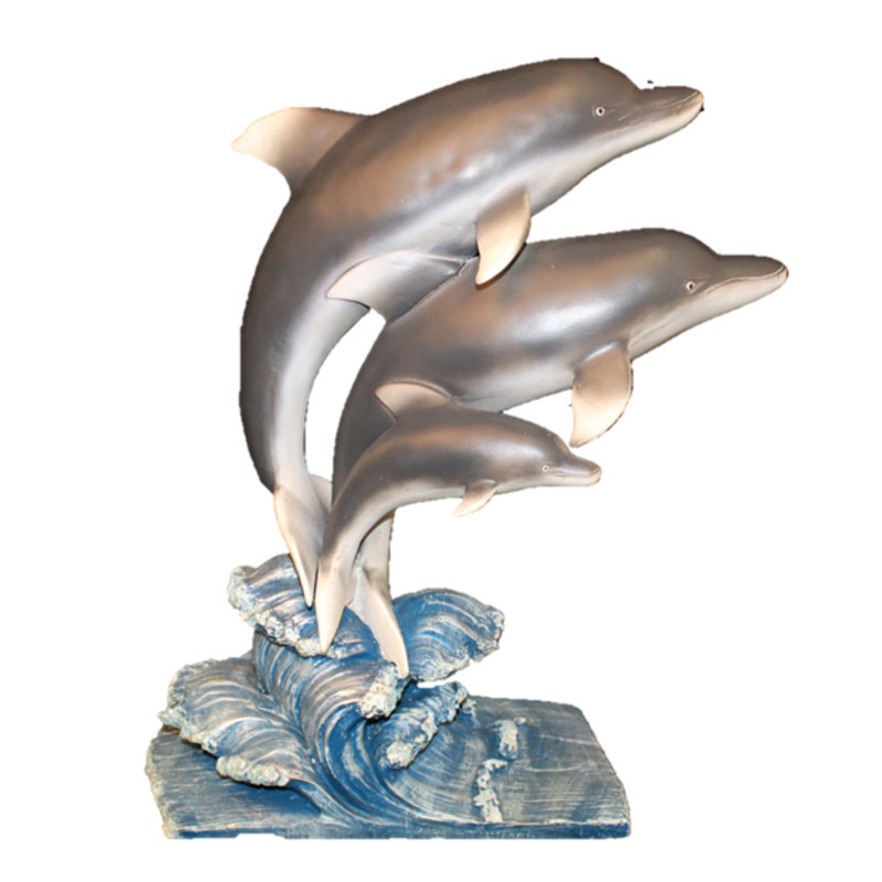 Gray and Blue Painted Dolphin Garden Statue