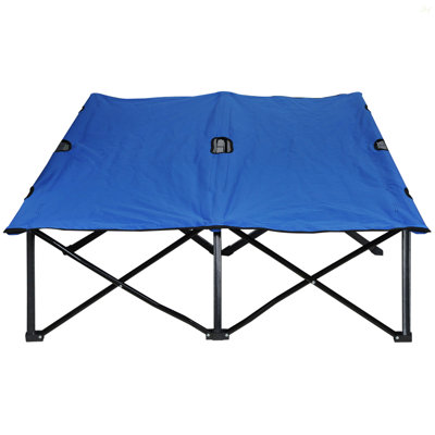 Outsunny 2 Person Folding Camping Cot For Adults, 50" Extra Wide Outdoor Portable Sleeping Cot With Carry Bag, Elevated Camping Bed, Beach Hiking, Blue
