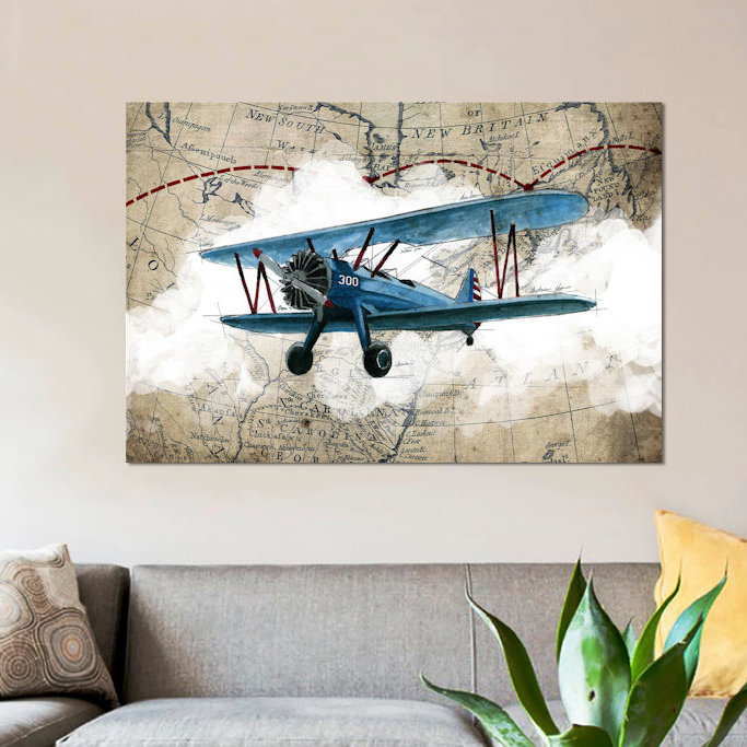 «Biplane I», impression sur toile, H 26 po x l 40 po x P 1,5 po, Toile tendue, Pas de tapis