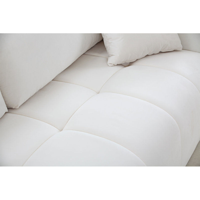 Vicente 85'' Modern Fabric Upholstered 3-Seater Sofa, Beige Fabric
