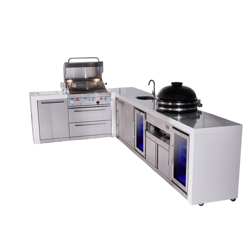 Îlot de cuisine en forme de L de 82 po x 146 po en forme de L pour îlot de cuisine extérieur de luxe Mont Alpi