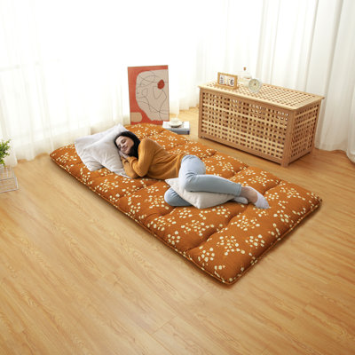 Floral Japanese Futon Mattress Tatami Mat Brownish Red Floor Mattress Folding Floor Lounger Roll Up Camping Mattress by Alwyn Home