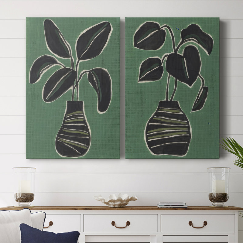 Palmier en pot Jade I - Toile tendue avec châssis de qualité supérieure - Prêt à être accroché