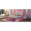 Lit plateforme tapissier en similicuir, lit double rose et blanc doux avec lumières DEL et tiroirs de rangement