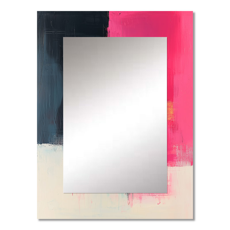 Blakc And Pink Meet In Dream III - Line Art Decorative Wall Mirror, Pink Large Mirror, Printed Metal Art, 32" x 24"