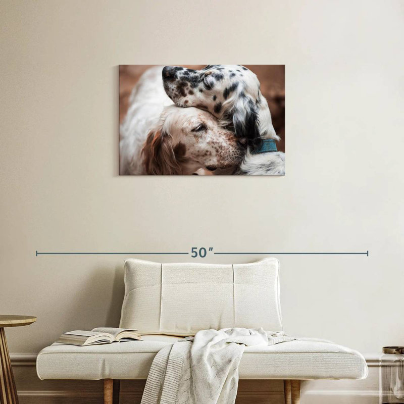 Cuddling English Setters, H 20 po x l 30 po