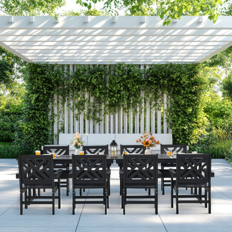 Ensemble de salle à manger de patio Hdpe toutes saisons avec trou pour parasol, 8