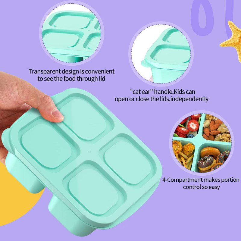 Bento Lunch Box for (4 Pack) - 4-Compartment Salad Container for Lunch, Reusable