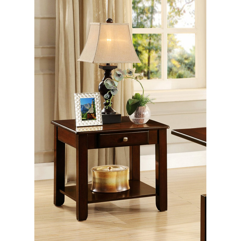 Table de bout contemporaine en bois avec tiroir et tablette