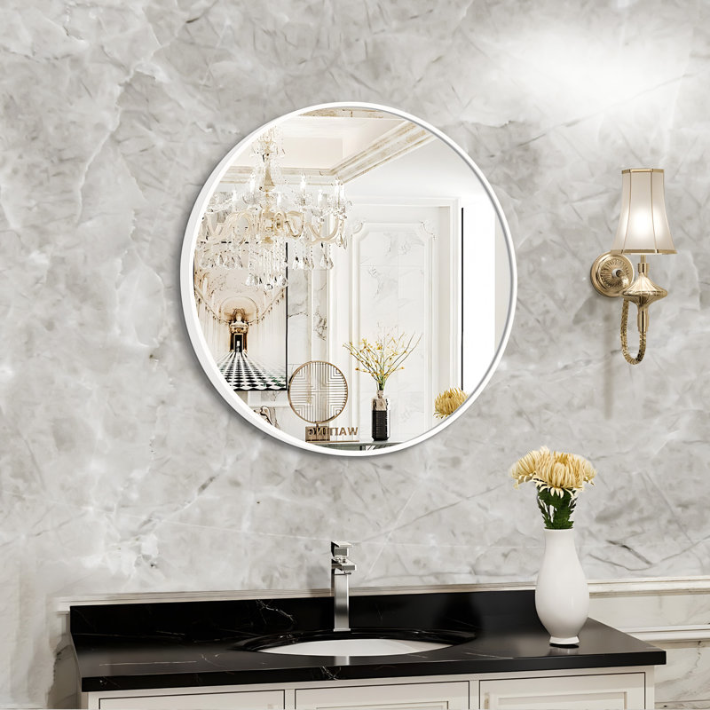 Metal Flat Wall Mirror, White