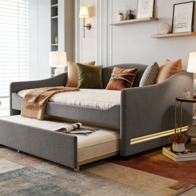 Teddy Fleece Full Size Upholstered Daybed with Light and Trundle