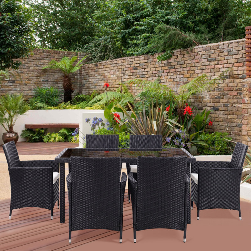 Gethers Rectangular Wicker Outdoor Dining Table , 150cm cm W 90cm cm D, Black
