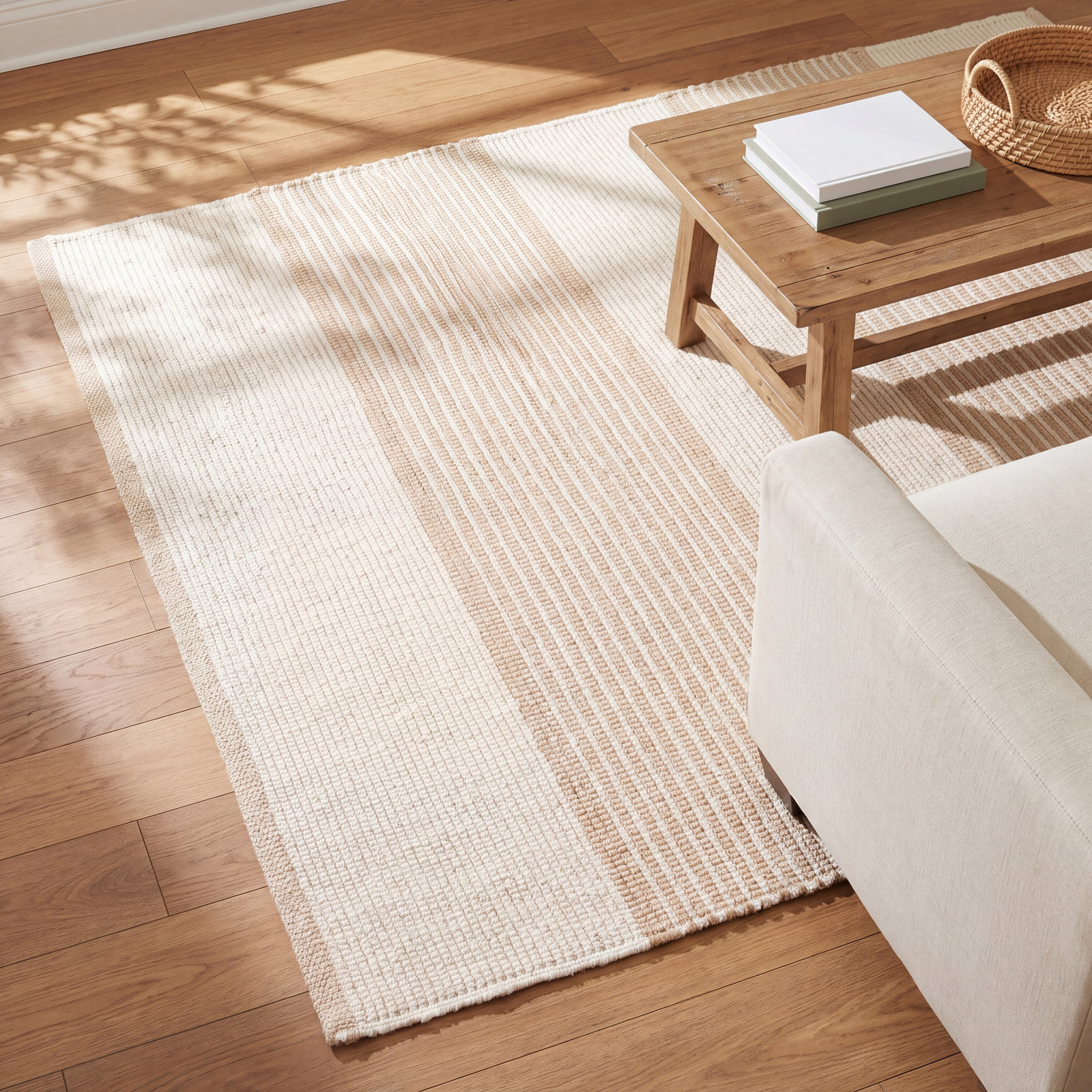 La Mirada Wheat Hand-Woven Striped Cotton Rug, Rectangle 6' x 9'
