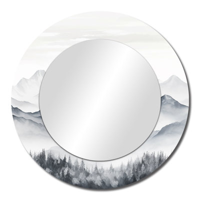 Morning Fog Mountain Wonder – Lodge Round Decorative Wall Mirror, Metal Print