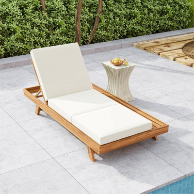 LONGUE ENSEMBLE DE CHAISE, DE L'ESPACE D'UN CÔTÉ, EN BOIS D'ACACIA AVEC COUSSINS DE SALON RÉSISTANT À L'EAU (CRÉME ET ÉPAIS DE 4 POUCES) - ASSORTIR UNE VERSION GRIS FONCÉ