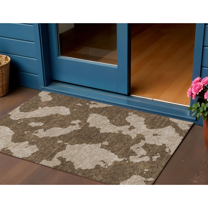 Tapis intérieur lavable abstrait 3 pi x 5 pi brun