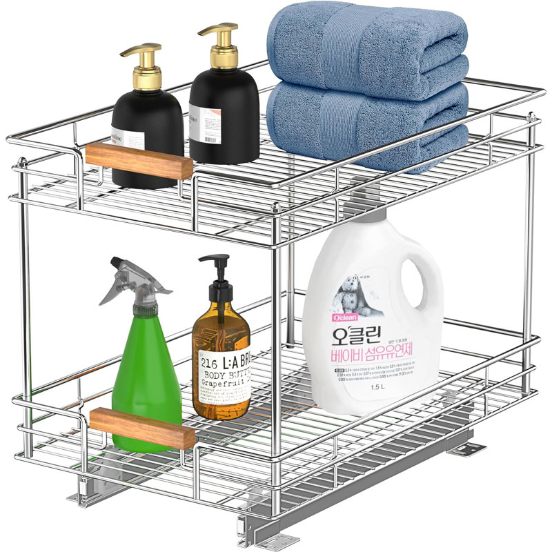 Rangement à 2 niveaux pour armoire coulissante (l 14 po x P 21 po) avec poignée en bois