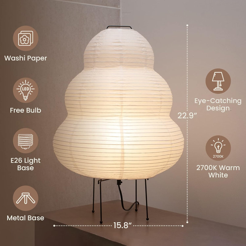 White Washi Paper Lantern Floor Lamp with Metal Base
