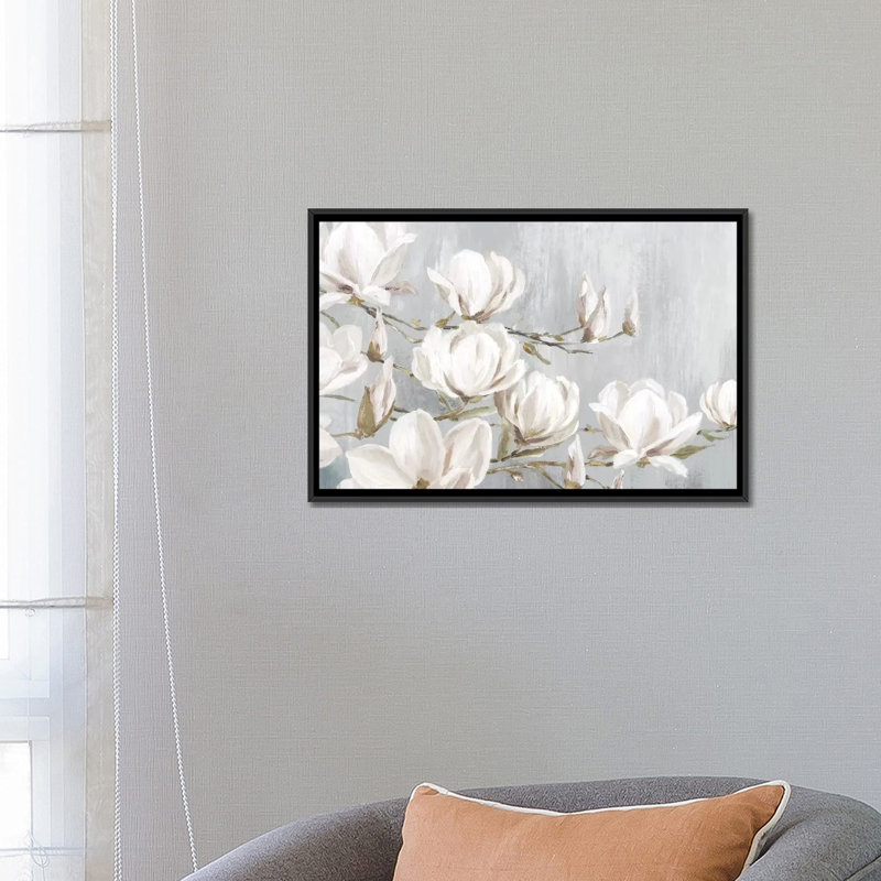 «White Magnolia» par Eva Watts, reproduction d'art sur toile tendue, H 18 po x l 26 po x P 1,5 po, Toile avec cadre noir