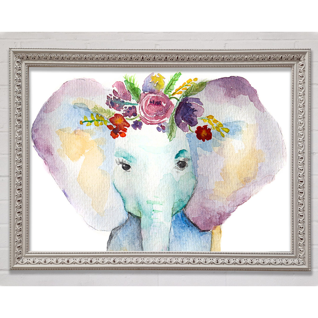 Elefant mit Blumen - Druck