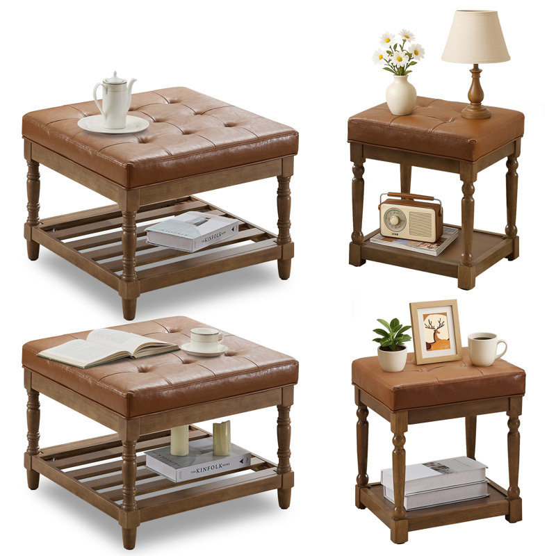  Ensemble de 4 tables basses et table de bout avec rangement Gladis, Plateau brun / base brun foncé