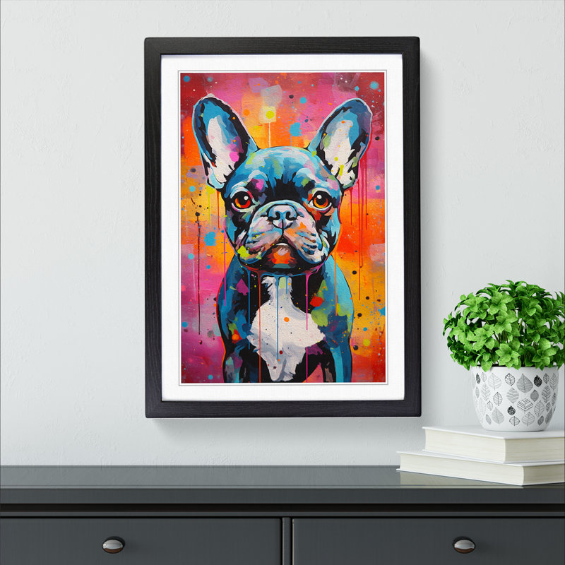 French Bulldog Contemporary No.3 - Single Picture Frame Print on Wood, 34cm H x 25cm W, Black Framed