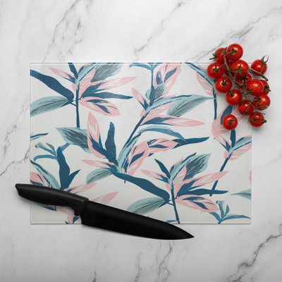Winter Flowers Glass Chopping Board
