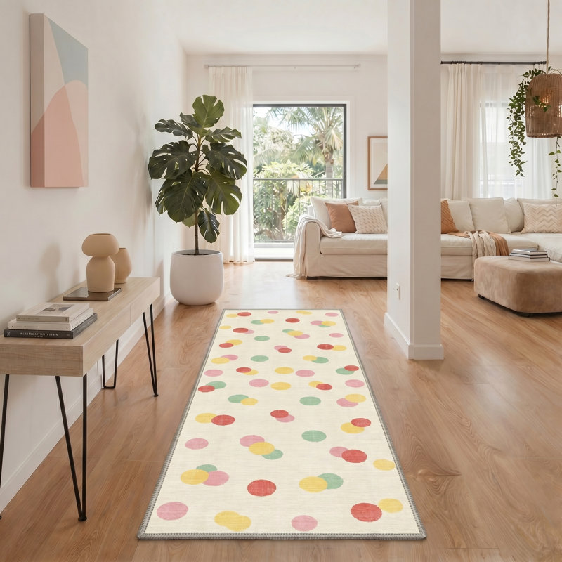 Polara Modern Beige Indoor Geometric Area Rug,Machine washable,with Non-Slip Backing, Runner 2' x 6'