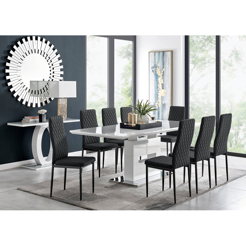 Eubanks Extendable Dining Set with 8 Chairs, Black, Black