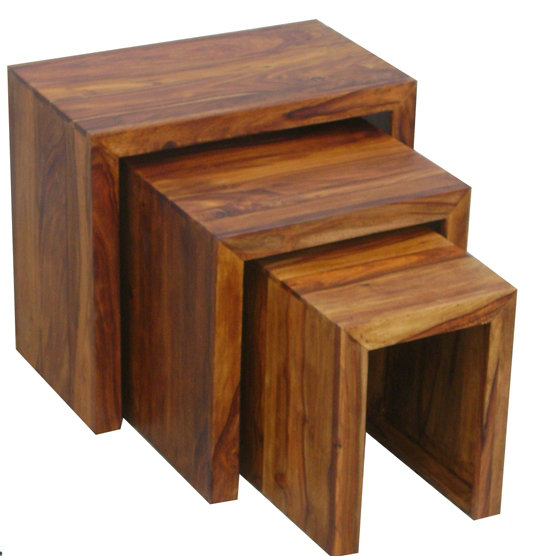 Cube Solid Wood Pedestal Nesting Tables