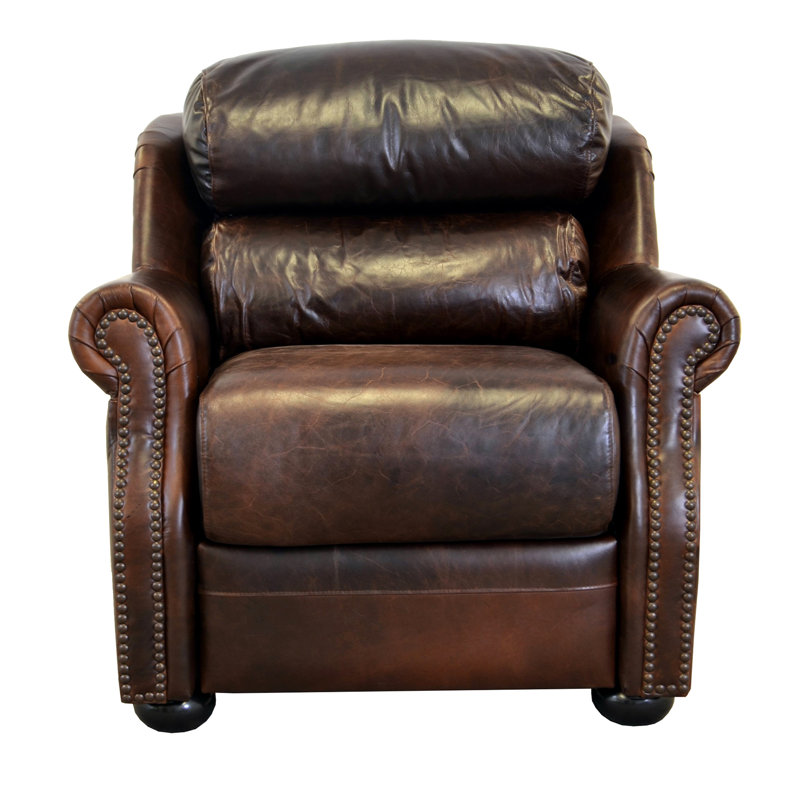 Fauteuil club en cuir fleur 40 po Sudipta, Cuir véritable brun Brompton