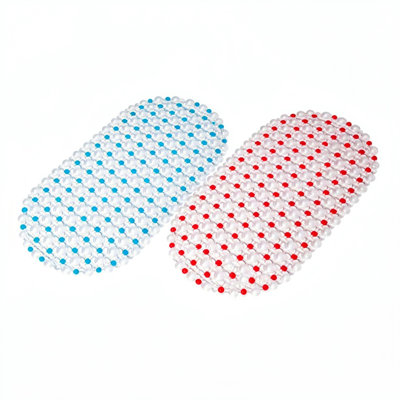 Tapis de douche ovale en PVC bleu clair et rouge antidérapant avec trous de drainage, tapis de bain imperméables antidérapants pour baignoire
