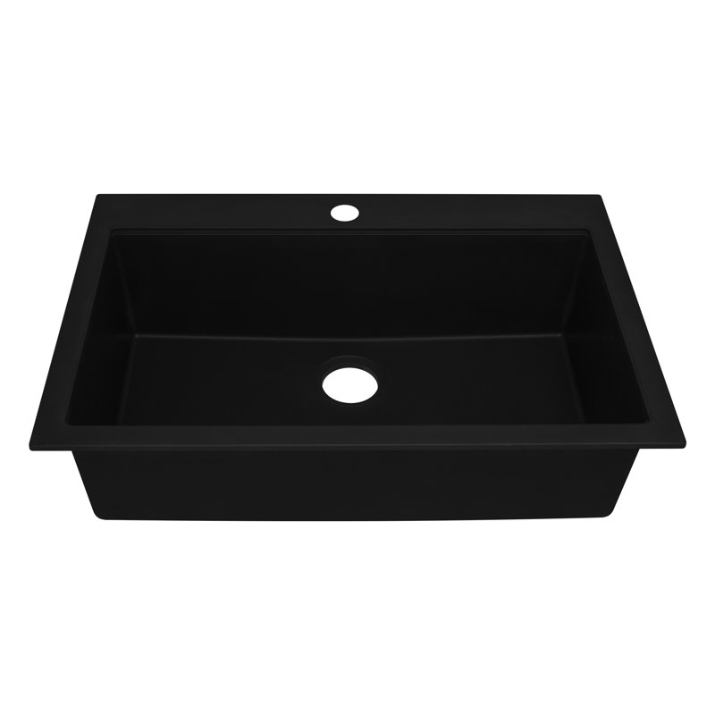 Ruvati 33 x 22 inch epiGranite Drop-in Topmount Granite Composite Quartz Single Bowl Kitchen Sink, Midnight Black