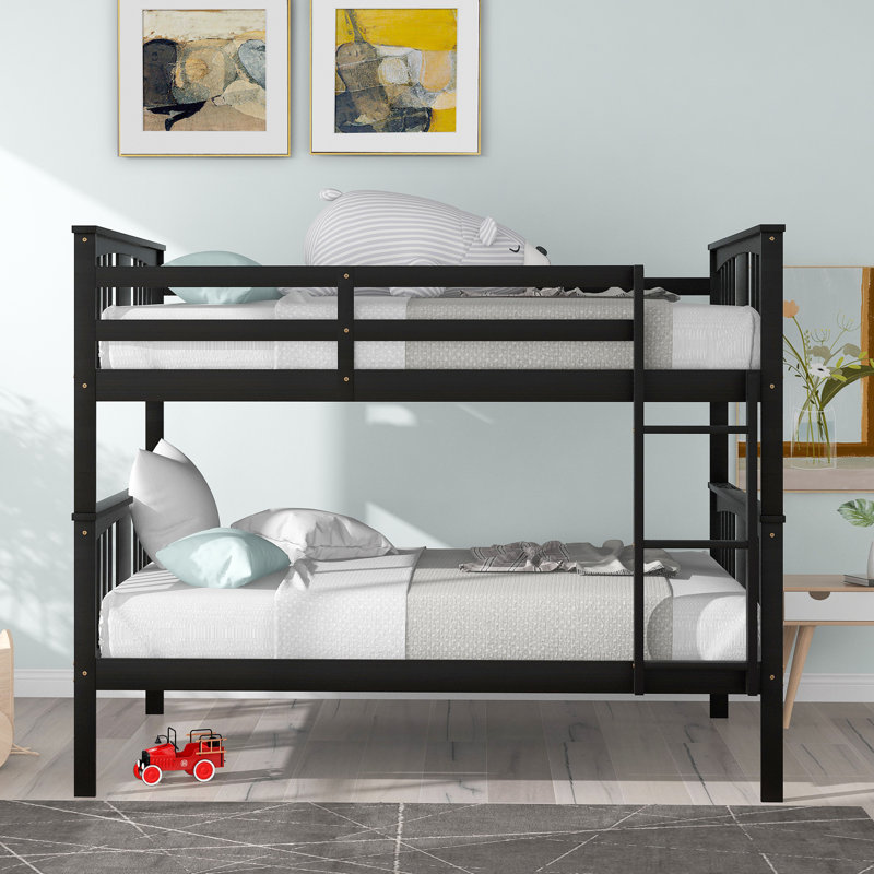 Lit superposé double au dessus d'un lit double avec échelle pour meubles de chambre à coucher, Espresso