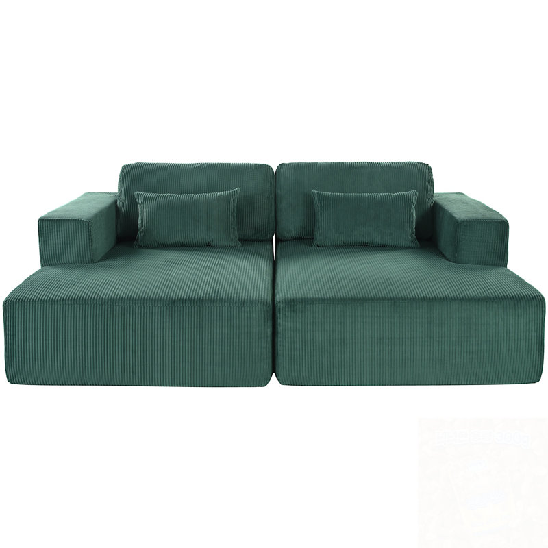 Corduroy Double Sofa Bed With 2 Pillows, Green Corduroy