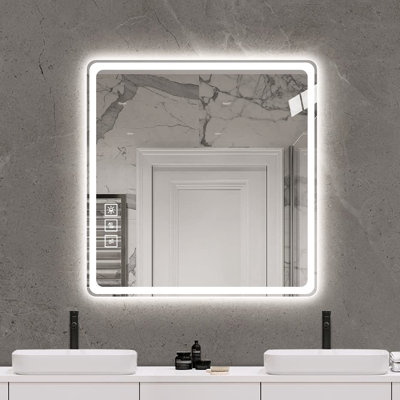 Bathroom Led Mirror 36X36 Inch - Wall Mounted, Fog, Dimmable With Advanced Technology 5 Mm Copper- Silver Vanity Energy Saving Feature